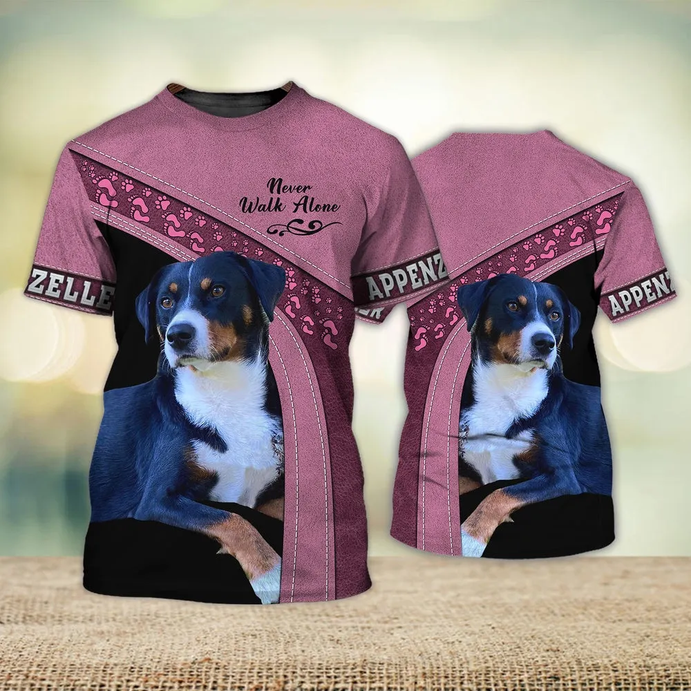 3D Dog T Shirts, Appenzeller Love Never Walk Alone Pink All Over Print T-Shirt, Gift For Pet Loves