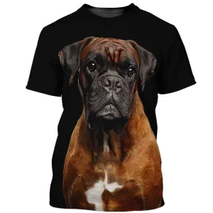 3D Dog T Shirts, Boxer Dog Black All Over Print T-Shirt, Gift For Pet Loves