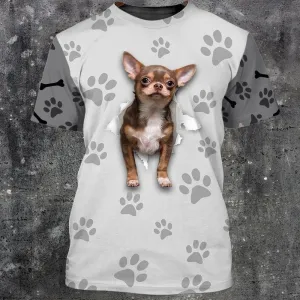 3D Dog T Shirts, Chihuahua Footprint Grey All Over Print T-Shirt, Gift For Pet Loves