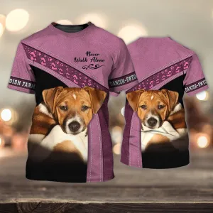 3D Dog T Shirts, Dogs Love Pink Never Walk Alone All Over Print T-Shirt, Gift For Pet Loves