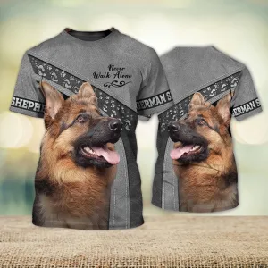 3D Dog T Shirts, German Shepherd Grey Love Never Walk Alone All Over Print T-Shirt, Gift For Pet Loves