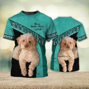 3D Dog T Shirts, Italien Waterdog Turquoise Never Walk Alone All Over Print T-Shirt, Gift For Pet Loves