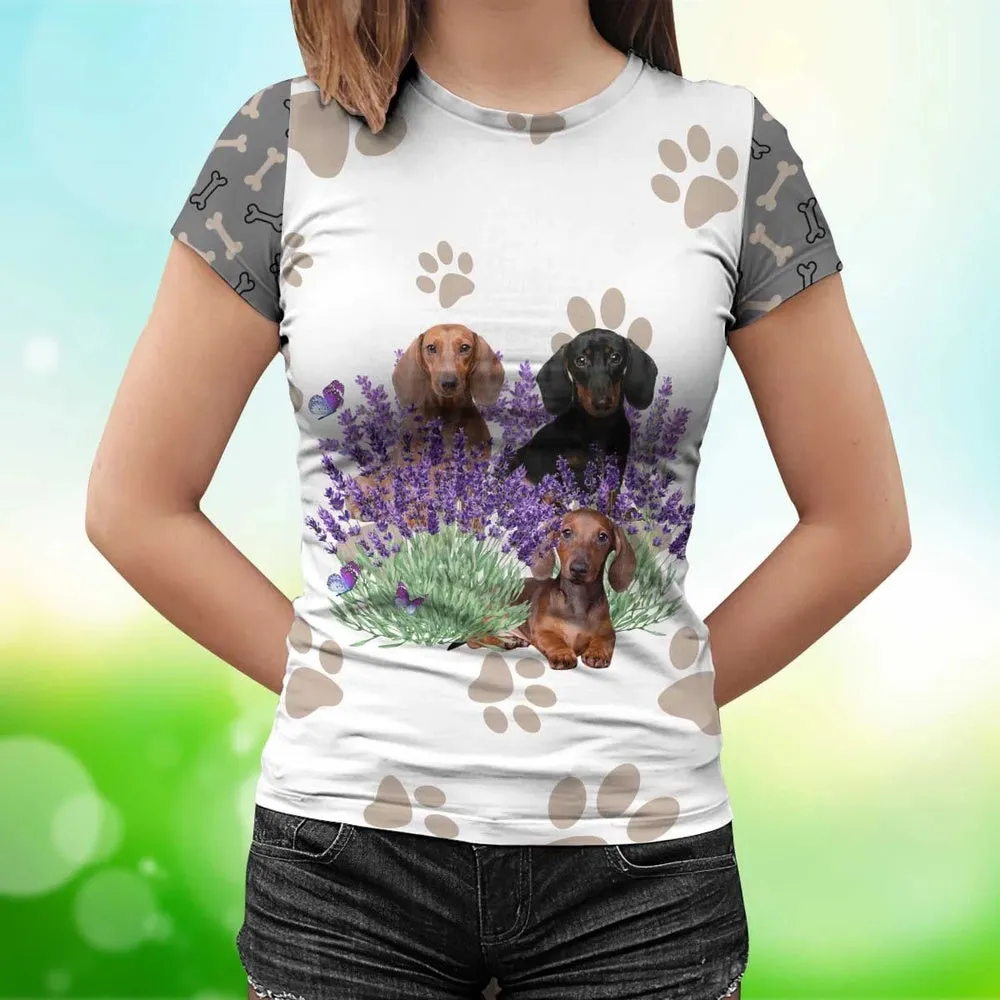 3D Dog T Shirts, Lavender And Dachshunds All Over Print T-Shirt, Gift For Pet Loves