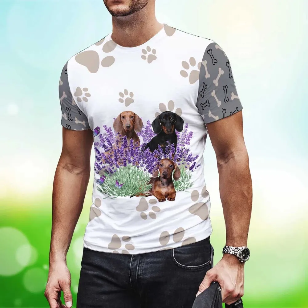 3D Dog T Shirts, Lavender And Dachshunds All Over Print T-Shirt, Gift For Pet Loves