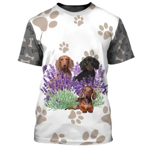 3D Dog T Shirts, Lavender And Dachshunds All Over Print T-Shirt, Gift For Pet Loves