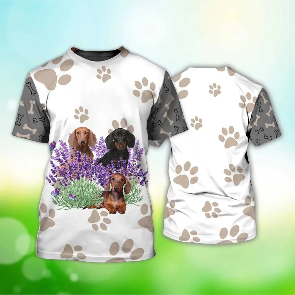 3D Dog T Shirts, Lavender And Dachshunds All Over Print T-Shirt, Gift For Pet Loves