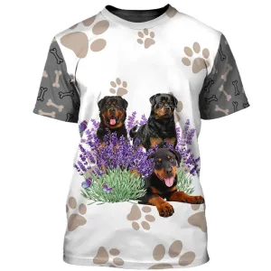 3D Dog T Shirts, Lavender And Rottweilers All Over Print T-Shirt, Gift For Pet Loves