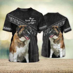 3D Dog T Shirts, Newfoundlanders Love Never Walk Alone All Over Print T-Shirt, Gift For Pet Loves