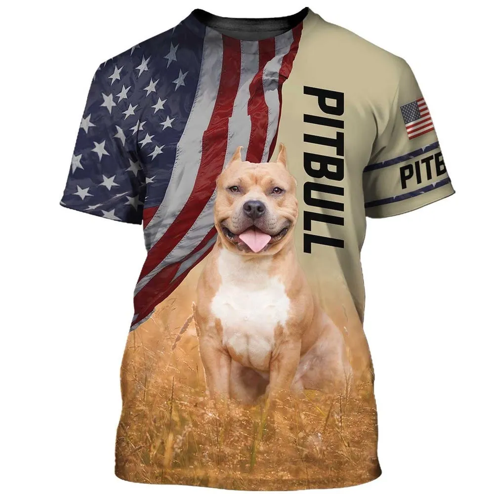 3D Dog T Shirts, Pitbull American Flag All Over Print T-Shirt, Gift For Pet Loves