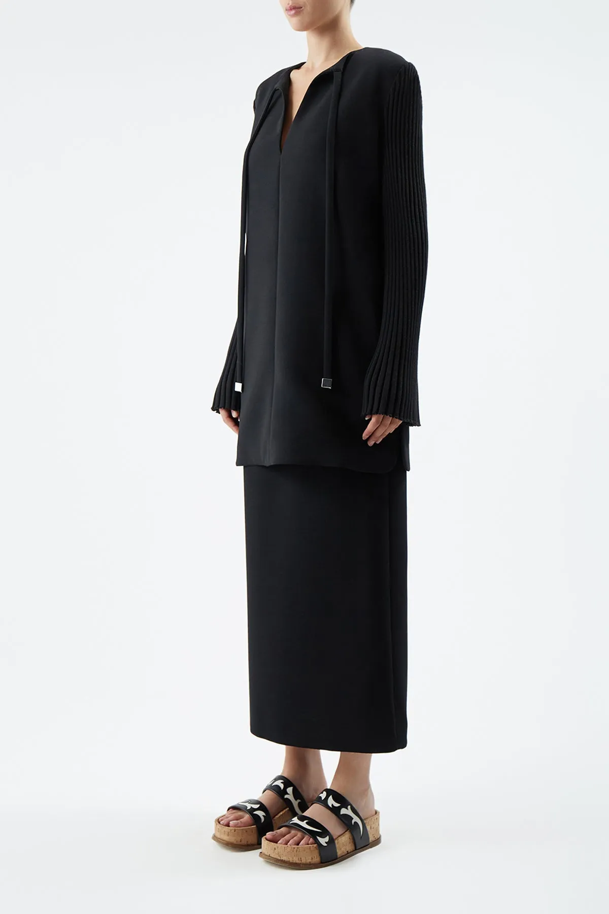 Beko Dress in Black Double-Face Wool Crepe