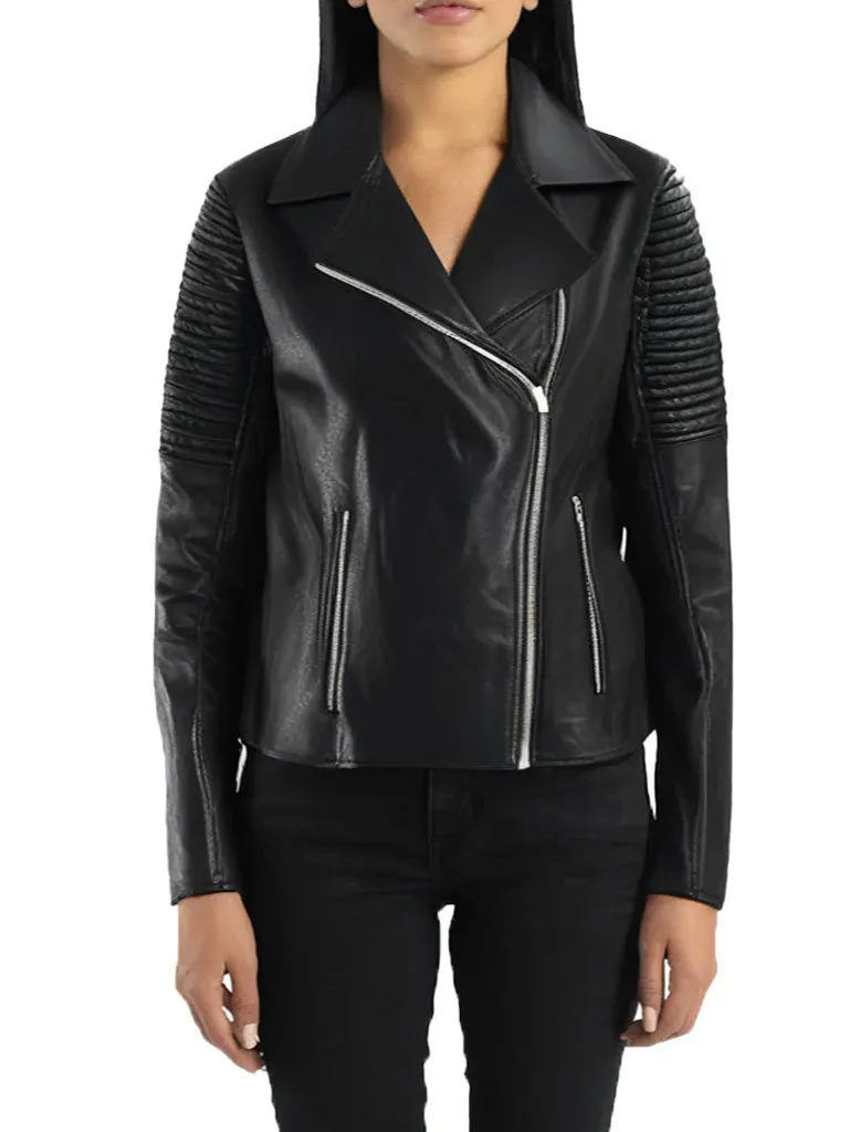 Black Biker Bold Lined Leather Jacket