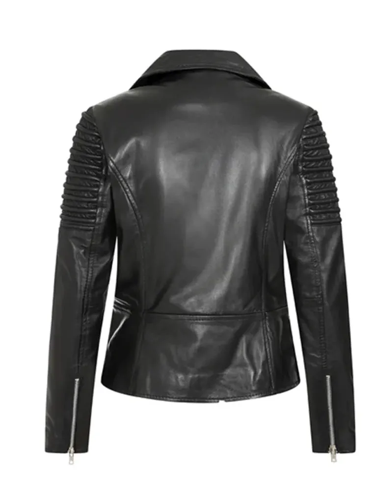 Black Biker Bold Lined Leather Jacket