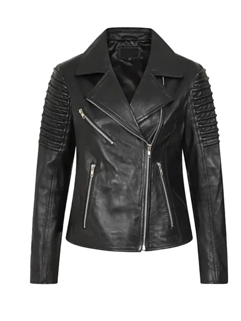 Black Biker Bold Lined Leather Jacket