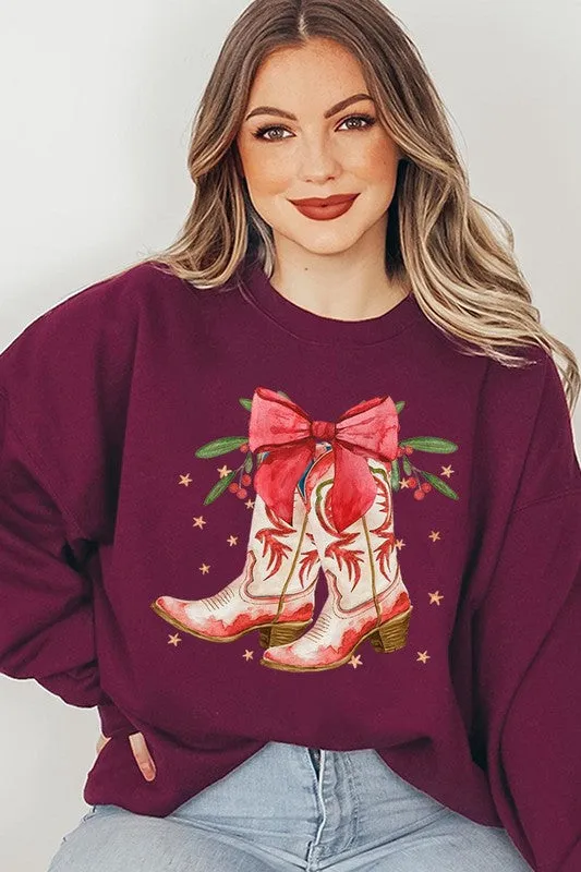 Christmas Cowgirl Boots Graphic Fleece Sweatshirts