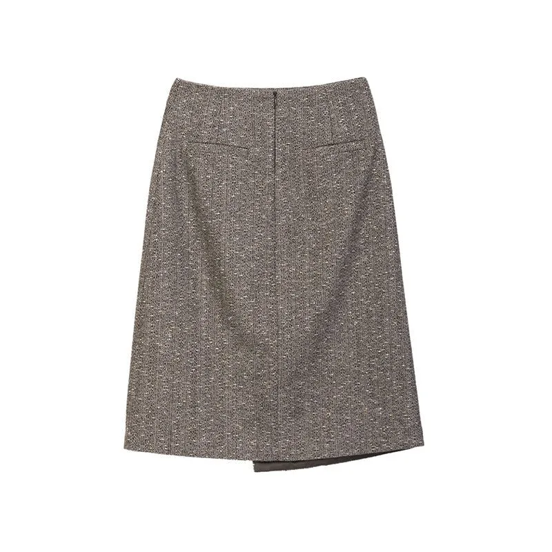 Dark Brown Irregular Split Wool Midi Skirts