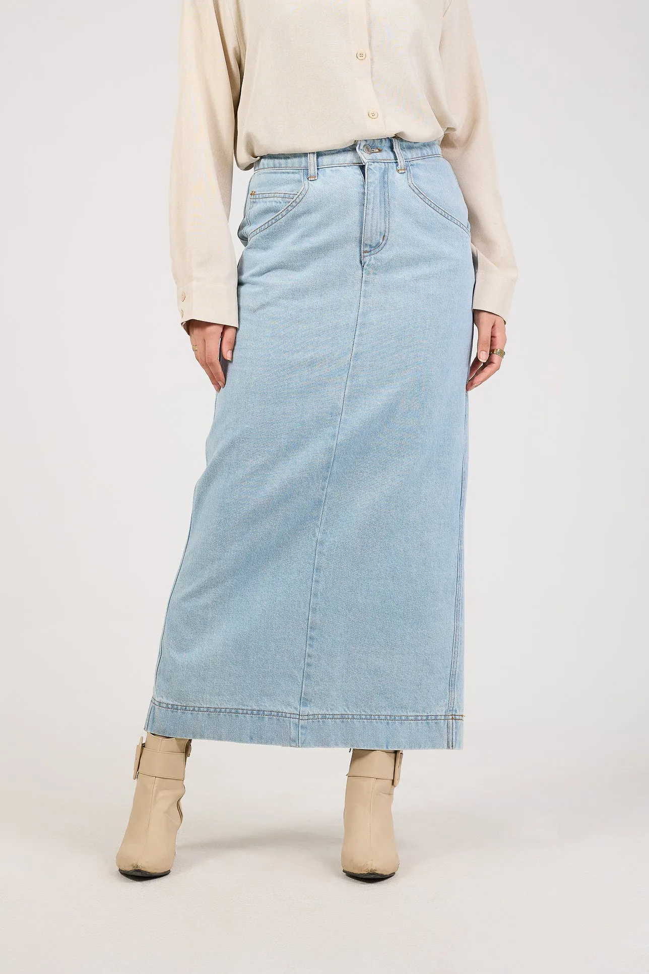 Denim Maxi Skirt - Light Wash