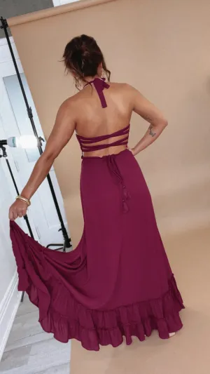 ECB Exclusive: Between the Lines Maxi Dress, Burgundy