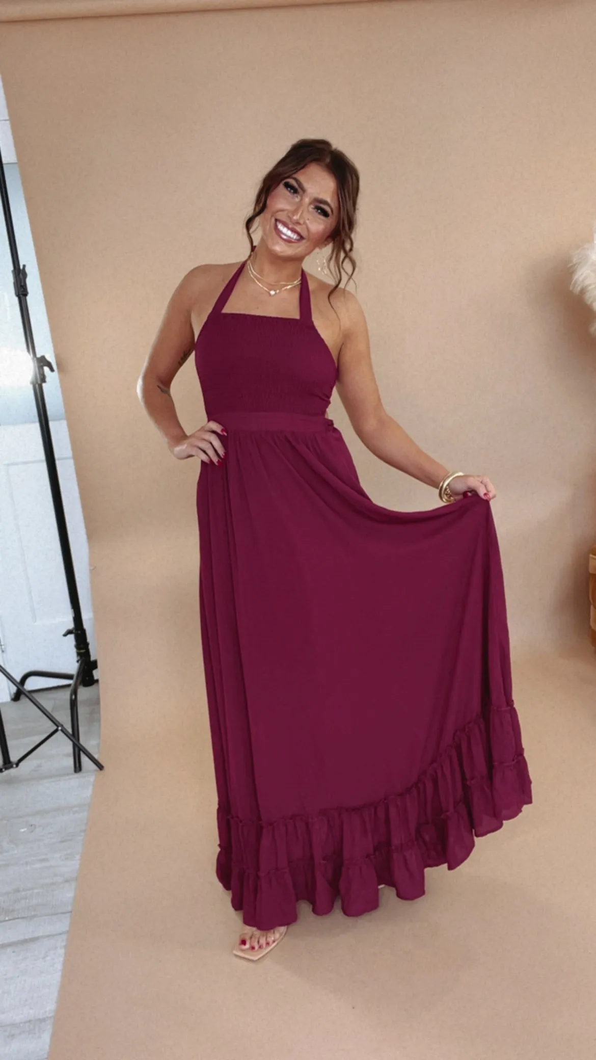 ECB Exclusive: Between the Lines Maxi Dress, Burgundy