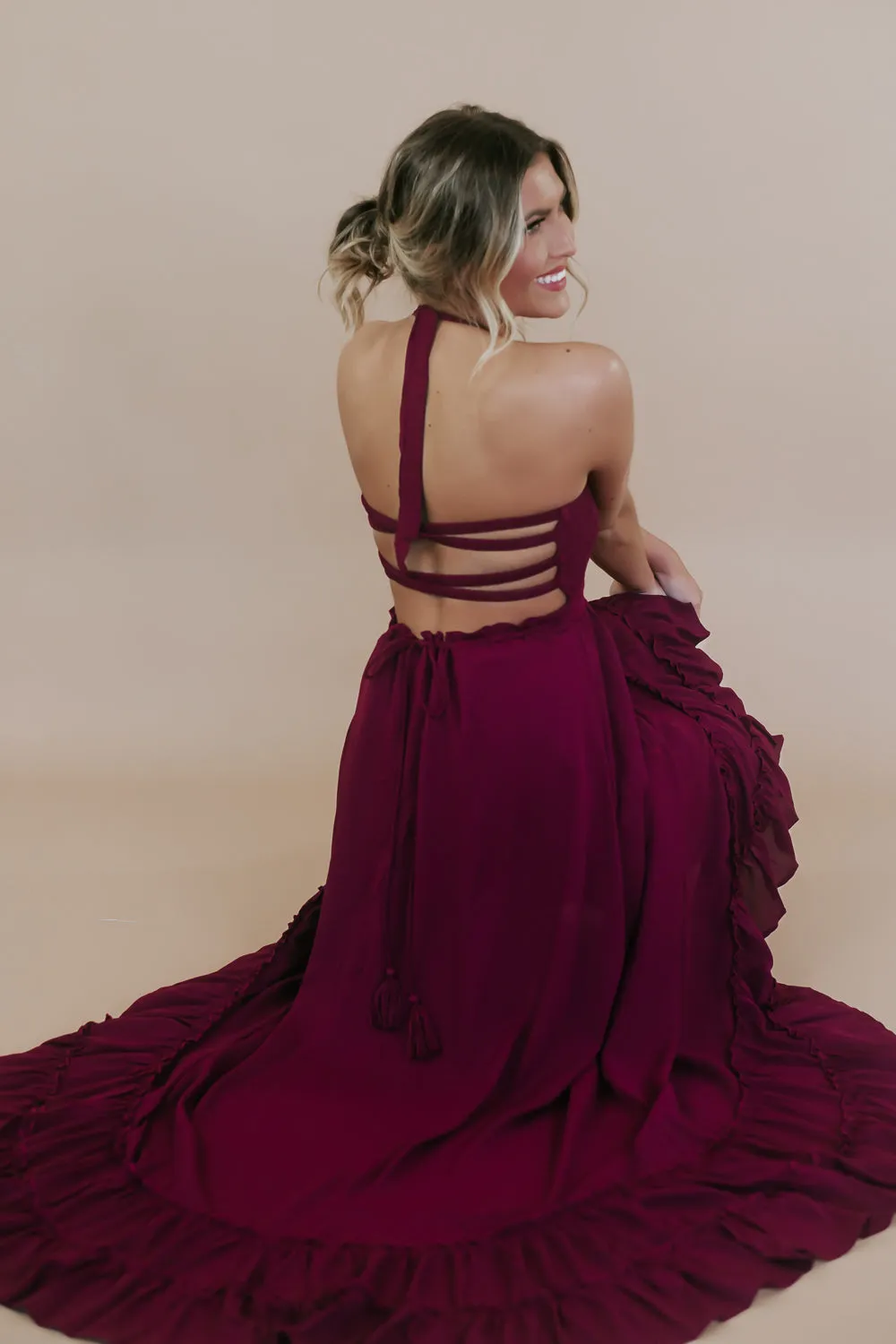 ECB Exclusive: Between the Lines Maxi Dress, Burgundy