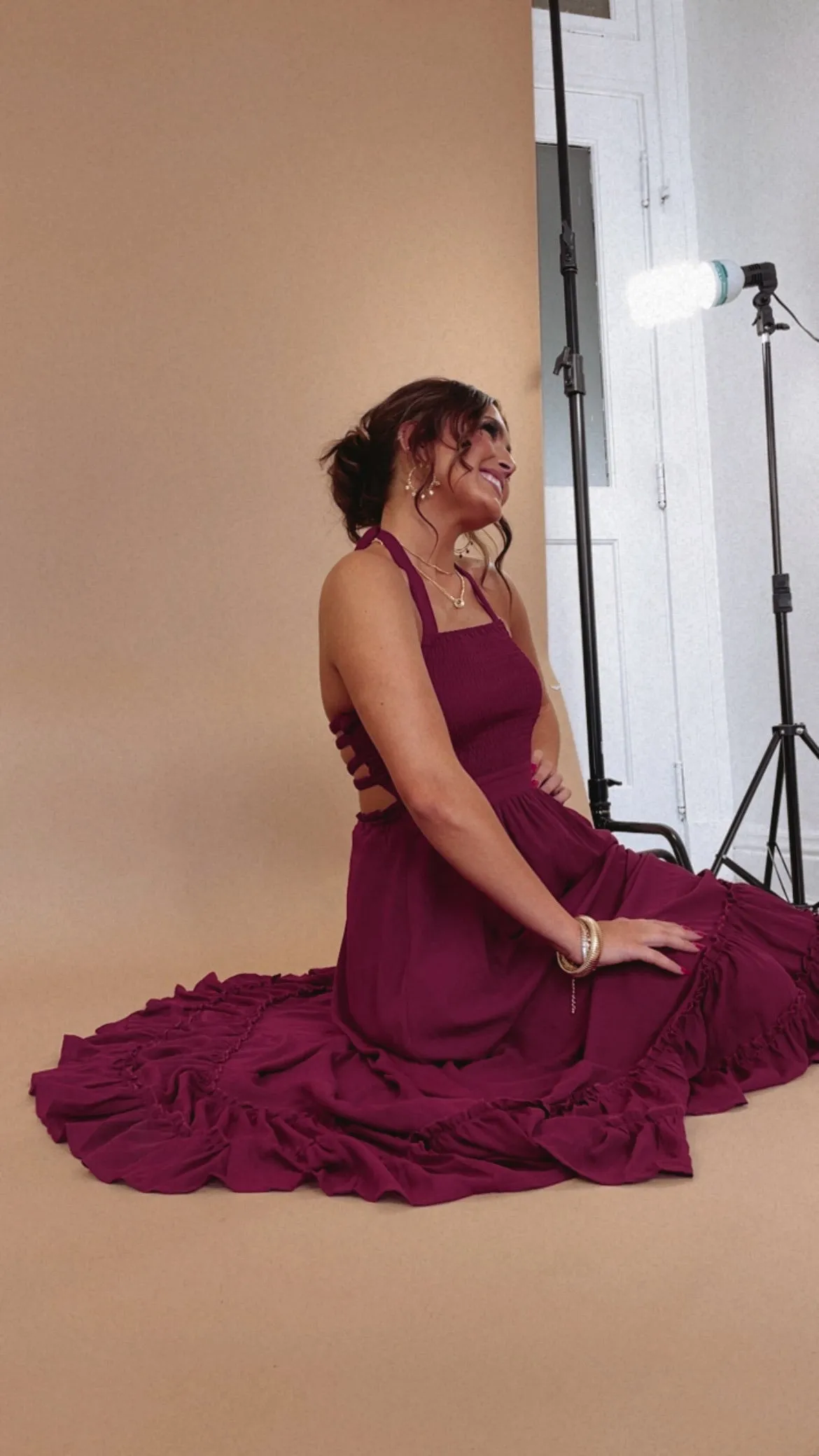 ECB Exclusive: Between the Lines Maxi Dress, Burgundy