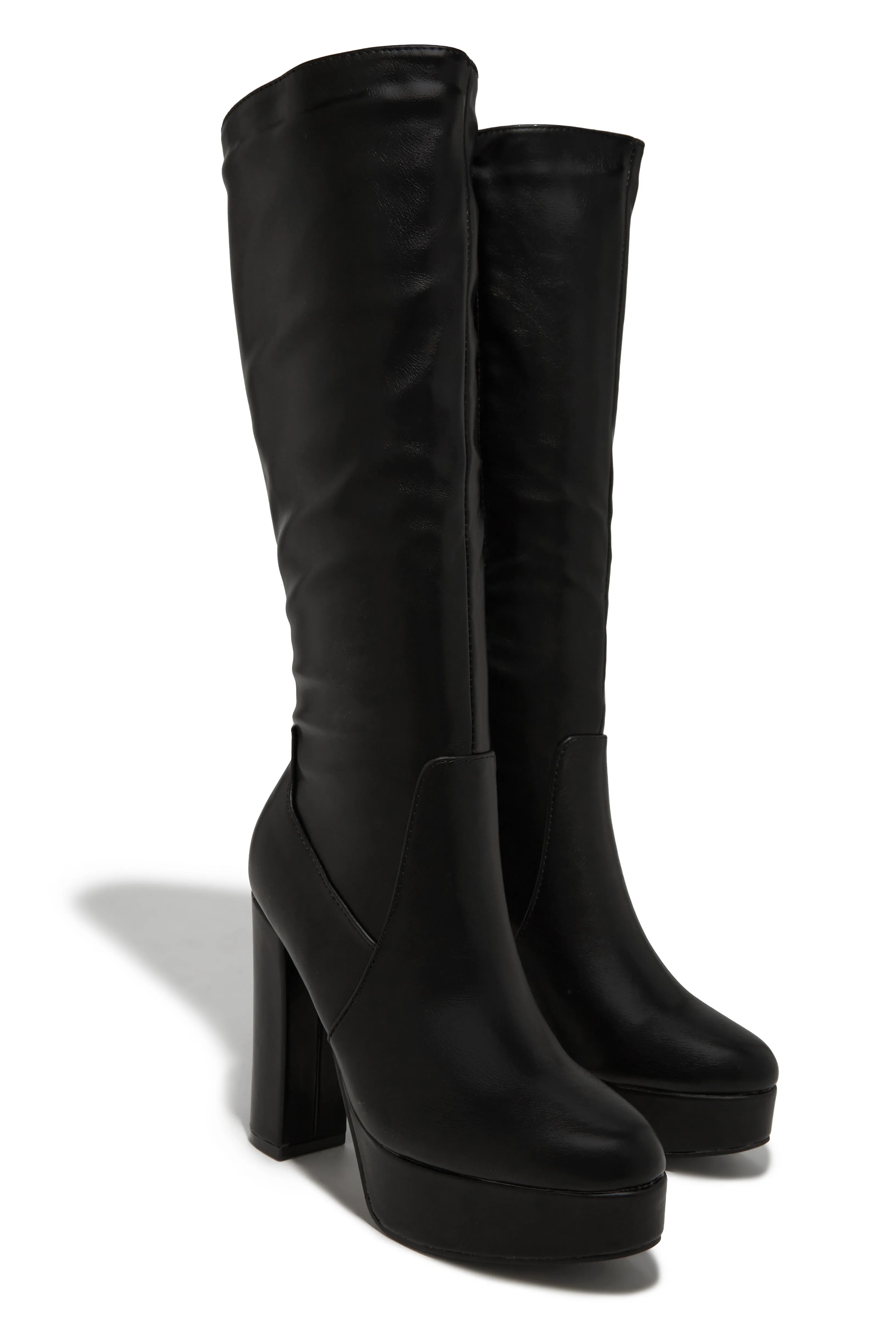 Ellie Platform Block Heel Boots - Black