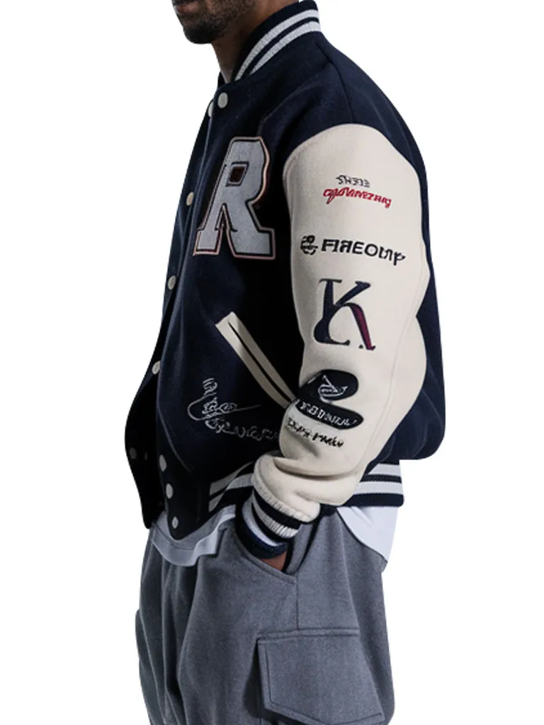 Embroidered Letterman Varsity Jacket With Bold Letter R Design