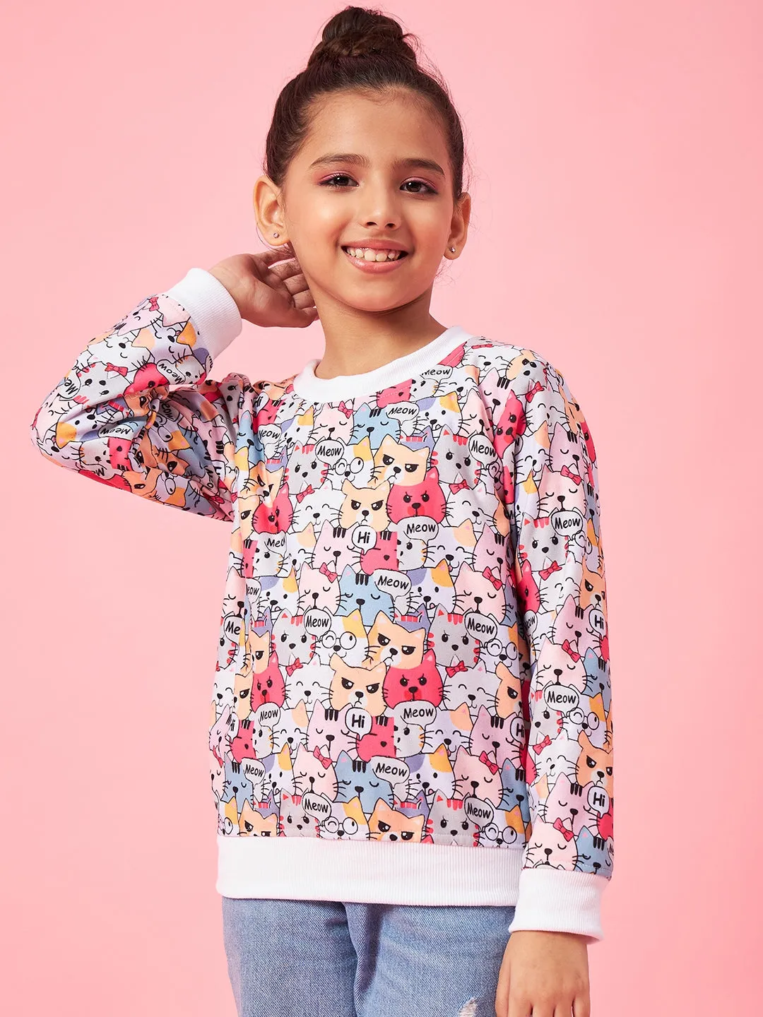 Girls Graphic Printed Pullover Sweatshirt - Ps Peaches