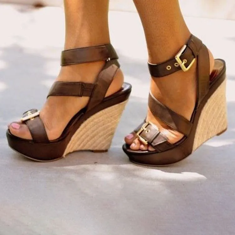 KAMUCC Platform Wedge Buckle Super High Sandal Shoes