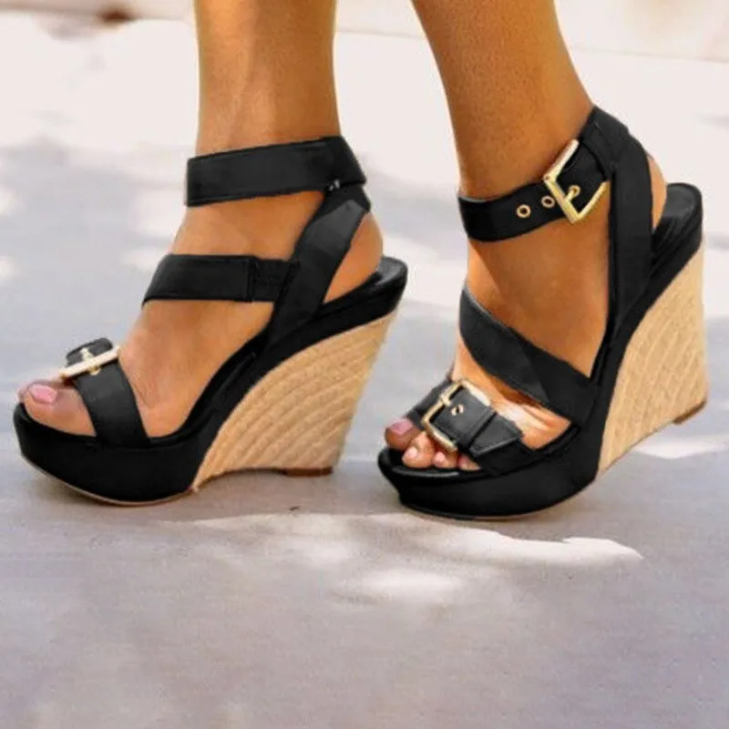 KAMUCC Platform Wedge Buckle Super High Sandal Shoes