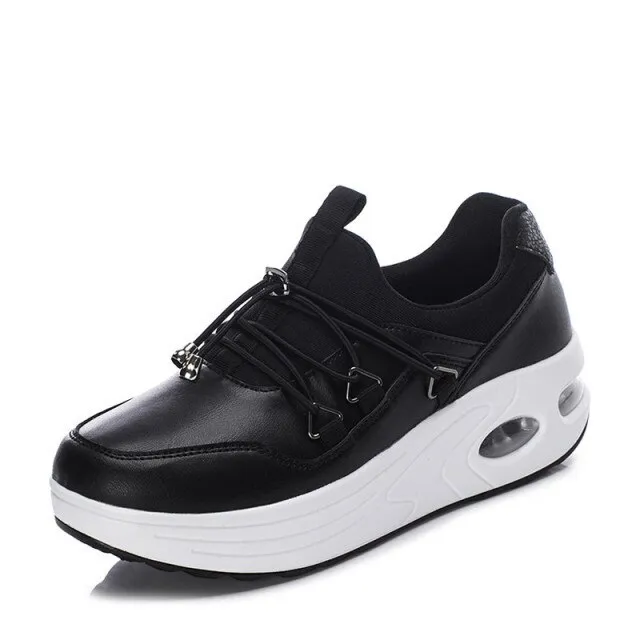 Kautin Women's Platform Comfortable Sneaker Black Shoes