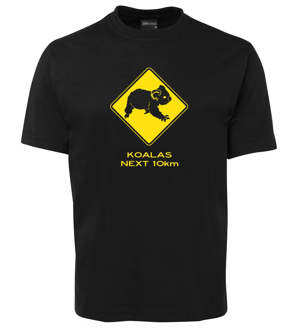 Koalas Next 10km Road Sign Adults T-Shirt (Various Colours)