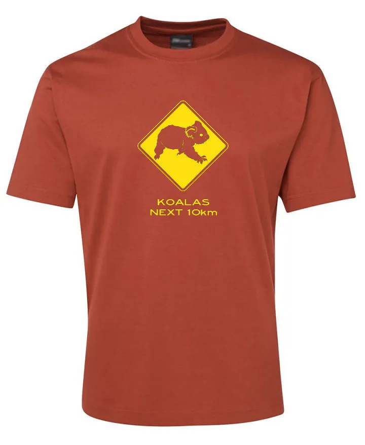 Koalas Next 10km Road Sign Adults T-Shirt (Various Colours)