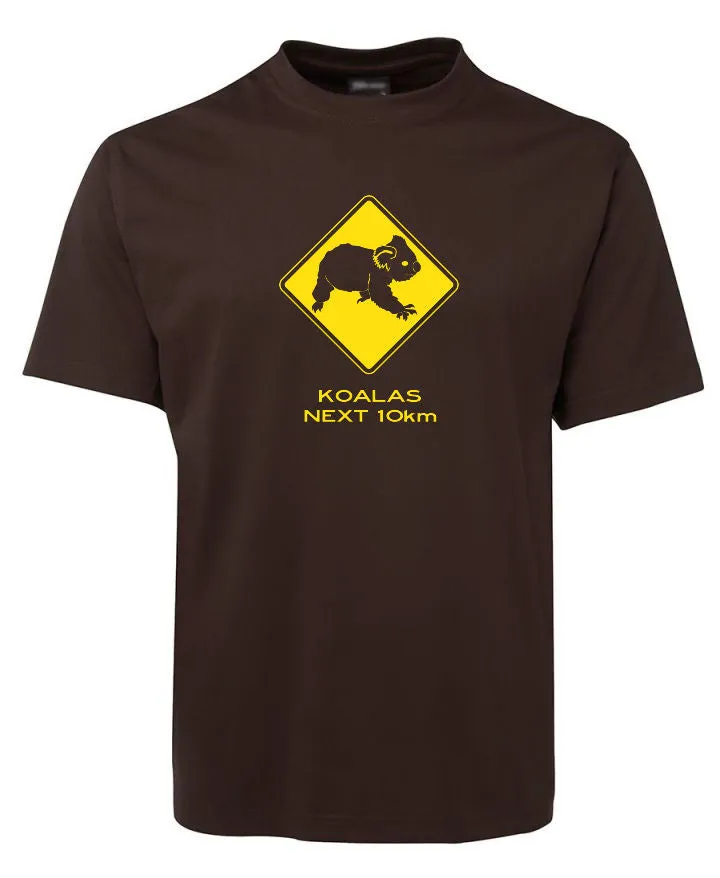 Koalas Next 10km Road Sign Adults T-Shirt (Various Colours)