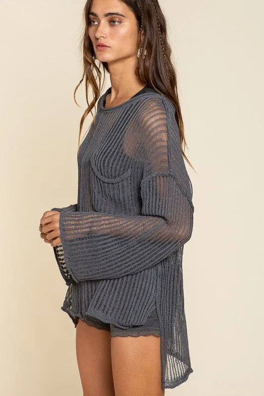 Loose Fit See through Boat Neck Sweater