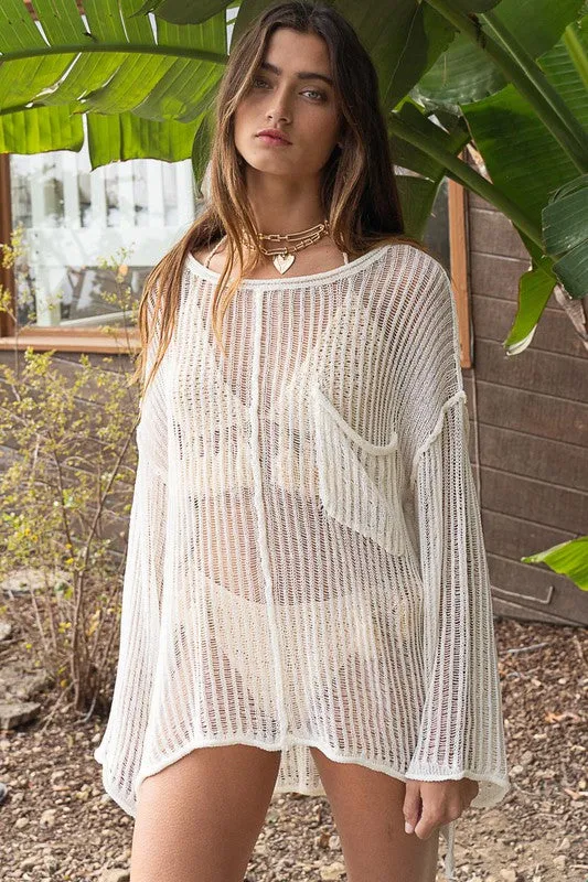 Loose Fit See through Boat Neck Sweater