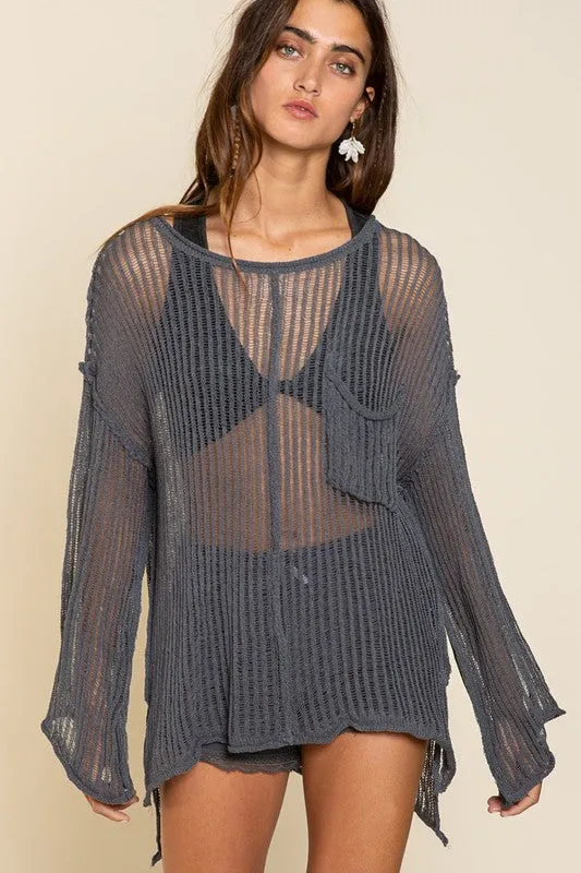 Loose Fit See through Boat Neck Sweater