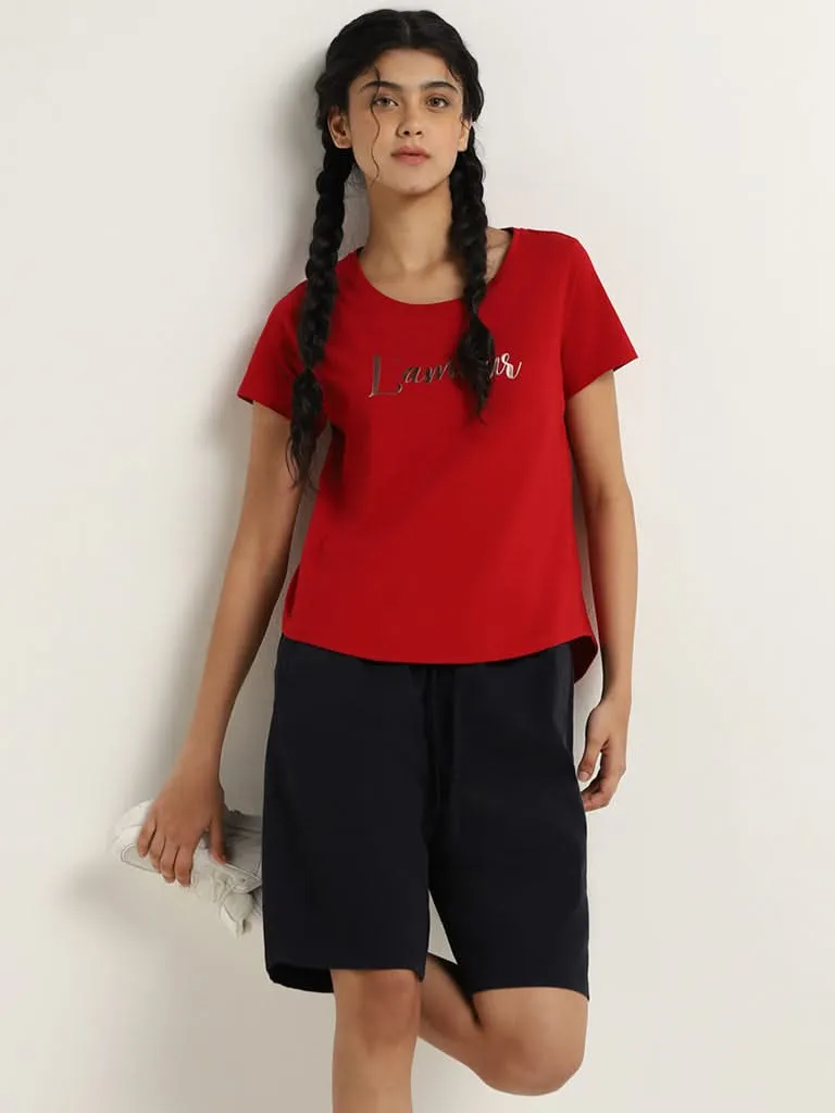 LOV Red Printed Cotton T-Shirt