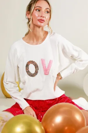 Love Letter Detail Sweater Top - White