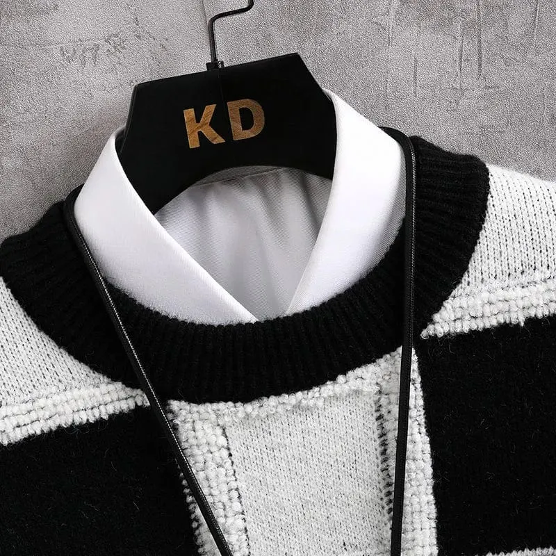 Luxurious Men's Cashmere Sweater with High-Quality Thick Warmth and Stylish Check Pattern