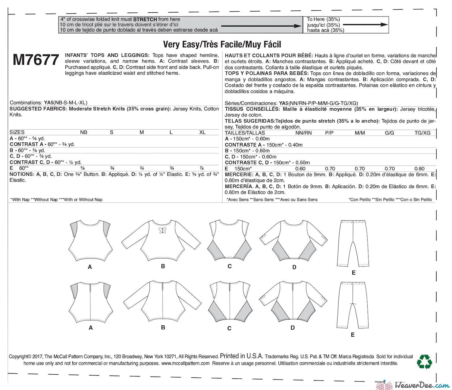 McCall's Pattern M7677 Infants' Contrast Tops & Leggings