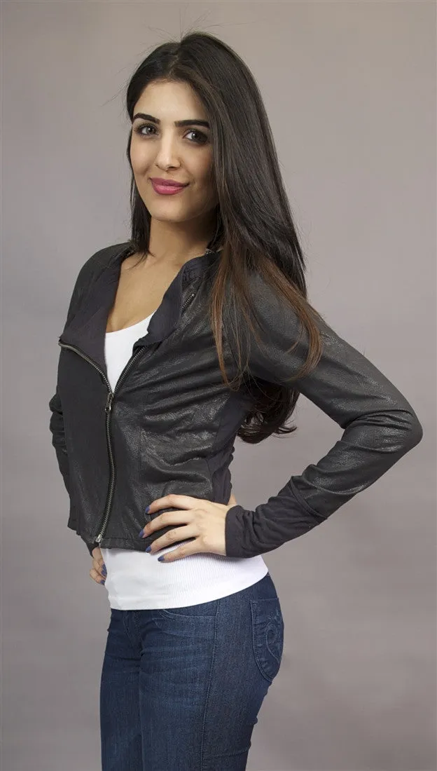 Miilla Faux Leather Crop Shirt Jacket in Black