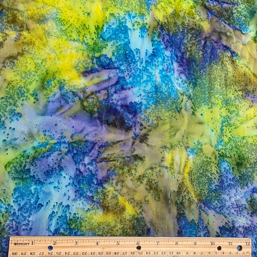 Neon Paradise, Turquoise/Lime Artisan Salt Dye/Tie Dye Rayon Challis from India, By the Yard  #HB-273