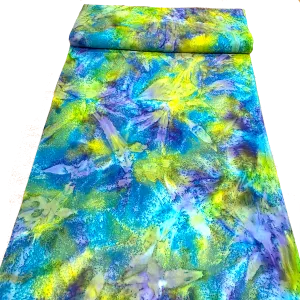 Neon Paradise, Turquoise/Lime Artisan Salt Dye/Tie Dye Rayon Challis from India, By the Yard  #HB-273