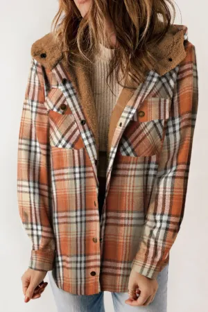 Plaid Button Up Long Sleeve Hooded Jacket