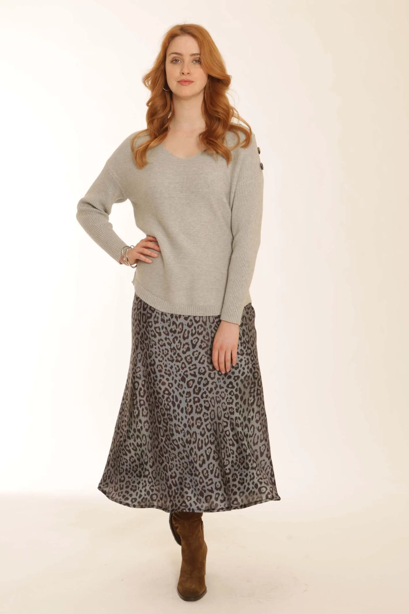 Pomodoro Clothing Satin Leopard Skirt 42261