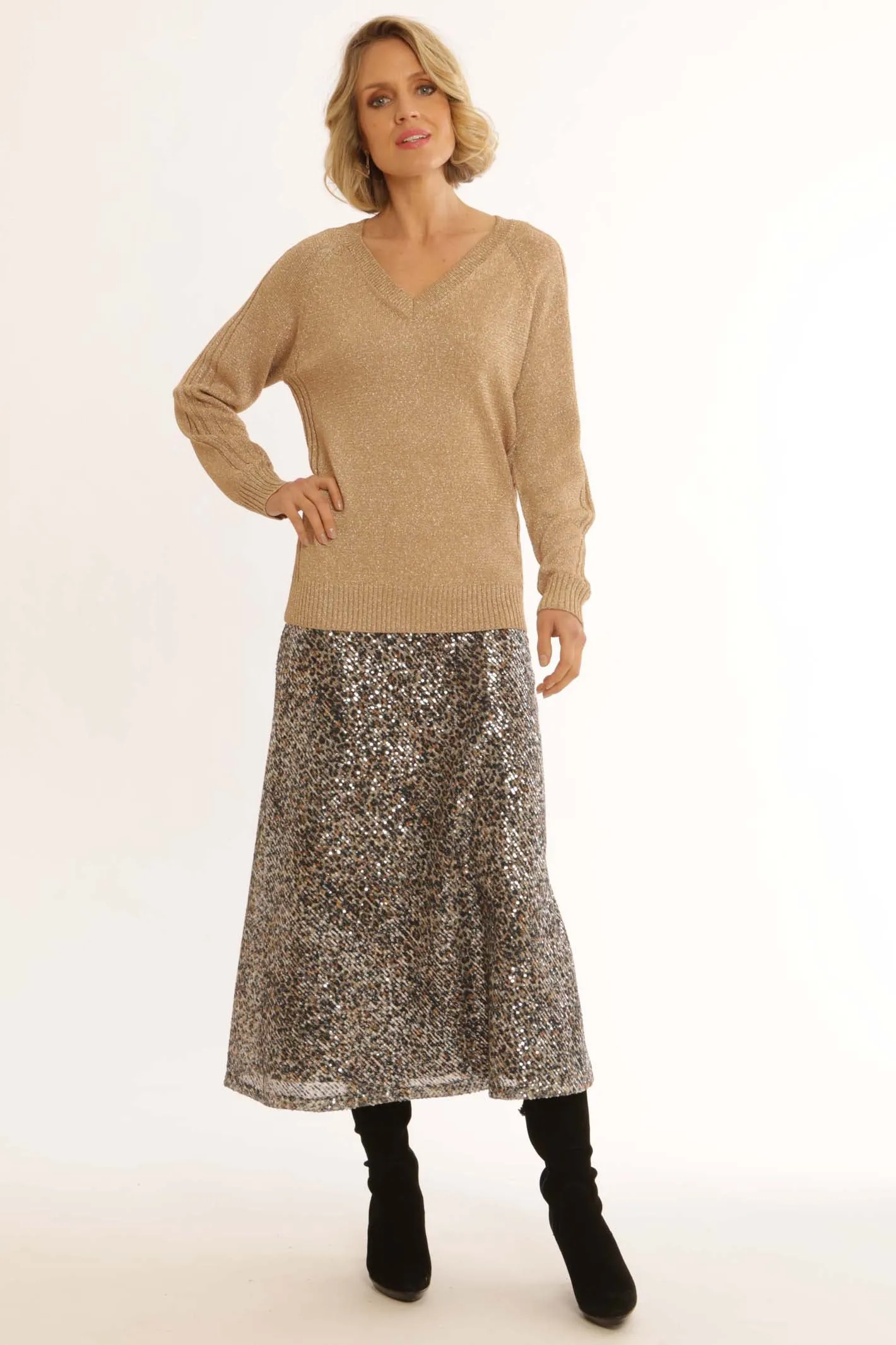 Pomodoro Clothing Sequin Bias Skirt 62454A