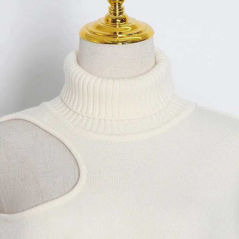 Pre Order:  Cutoff Shoulder Turtleneck Knit Sweater