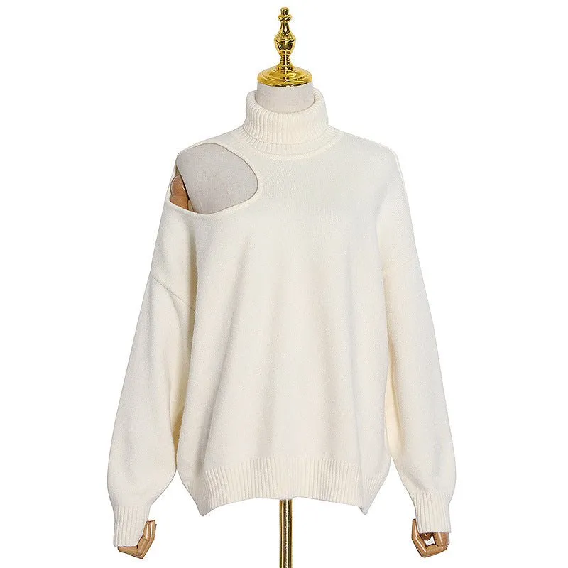 Pre Order:  Cutoff Shoulder Turtleneck Knit Sweater