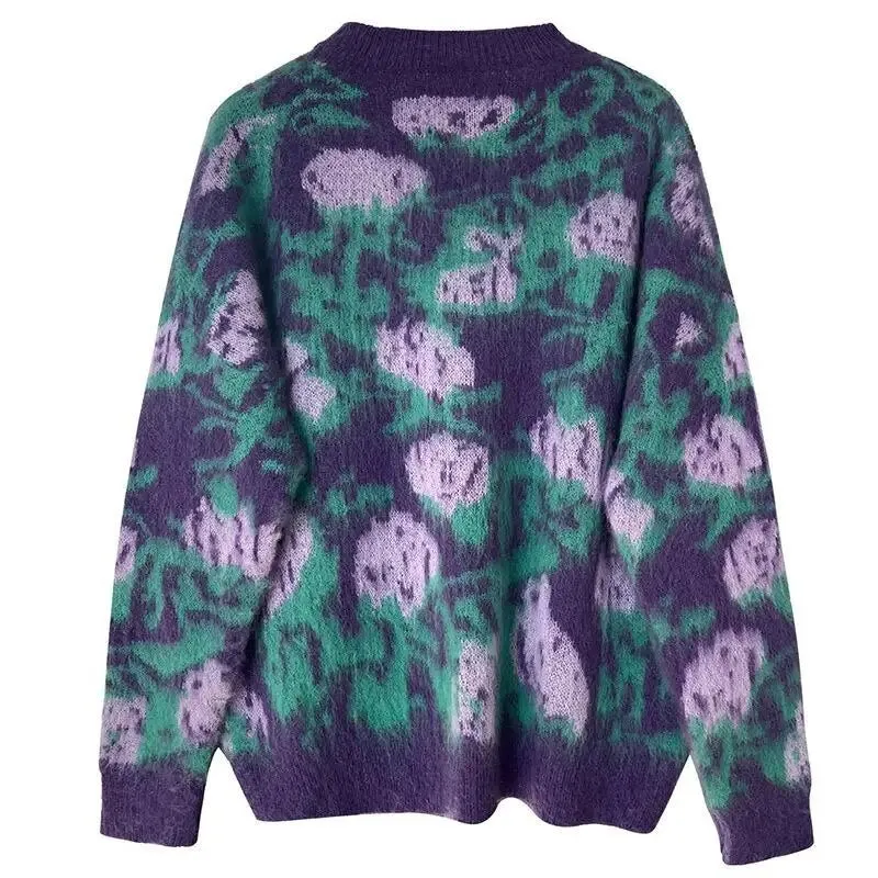 Pre Order:  Purple Roses Oversized Knit Sweater