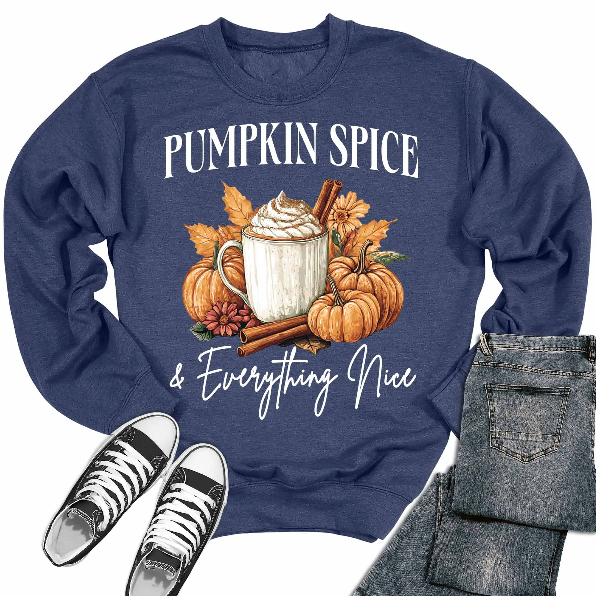 Pumpkin Spice And Everything Nice Thanksgiving Fall Crewneck Sweatshirt